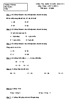 Đề kiểm tra định kì cuối học kì I môn Toán Lớp 2 (Chân trời sáng tạo) - Đề 5